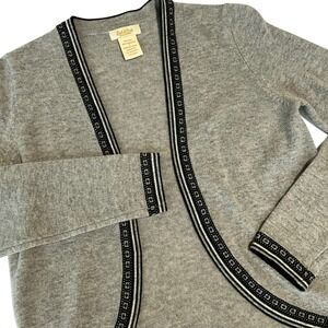 Peck & Peck Collection‎ Women's Gray Wool Cashmere Trim Open Cardigan Sz S